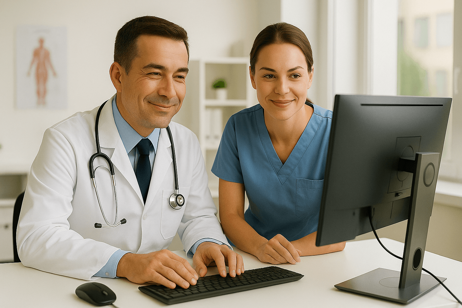Profesionales de salud usando software iSalud